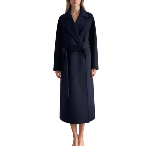 Women's Cashmer and Merino Wool Blend Double Breasted Long Trench Outdoor Coat for Fall Winter