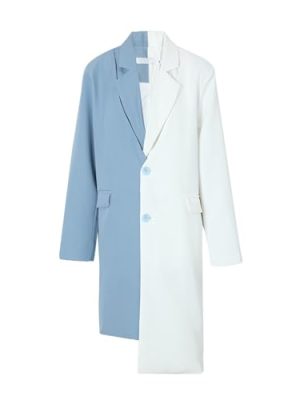 Color Contrast Splicing Irregular Long Trench Coat Women's Autumn Loose Single Breasted Long Coat(X-Large)