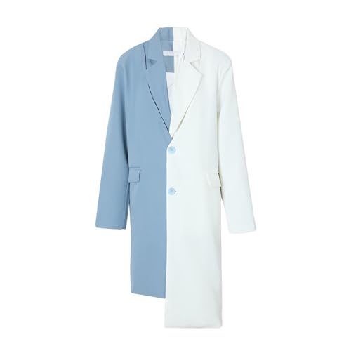 Color Contrast Splicing Irregular Long Trench Coat Women's Autumn Loose Single Breasted Long Coat(X-Large)