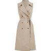 Women's Double Breasted Trench Coats Lapel Collar Sleeveless Belted Vest Jacket