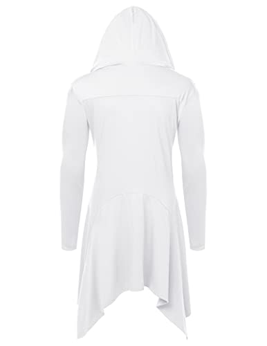 Long Hooded Cardigan Ruffle Shawl Collar Open Front Lightweight Drape Cape Overcoat with Pockets