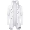 Long Hooded Cardigan Ruffle Shawl Collar Open Front Lightweight Drape Cape Overcoat with Pockets