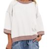 Womens 3/4 Length Sleeve Tops Oversized Fall Sweatshirts Crewneck Striped Shirt Casual Pullover Sweatshirts