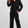 Women's 2 Piece Outfits Casual Lapel Half Zip Sweatshirts And Wide Leg Pants Tracksuit Sets