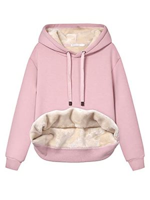 Women's Casual Winter Warm Fleece Sherpa Lined Hooded Sweatshirt Thick Pullover Plus with Pockets