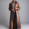 Men's Leather Trench Coat Full Length Vintage Faux Leather Long Overcoat Fall Winter Windproof Jacket Cardigan