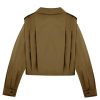Womens Cropped Trench Coats Pleated Button Down Short Jackets Fall Casual Lapel Loose Fit Outerwears