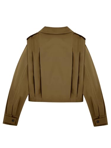 Womens Cropped Trench Coats Pleated Button Down Short Jackets Fall Casual Lapel Loose Fit Outerwears
