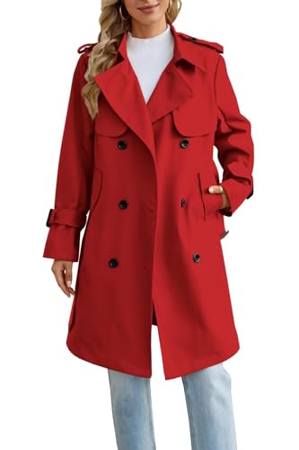 Women's Waterproof Trench Coat Double Breasted Lapel Rain Coats for Women With Belt