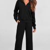 Women's 2 Piece Outfits Casual Lapel Half Zip Sweatshirts And Wide Leg Pants Tracksuit Sets