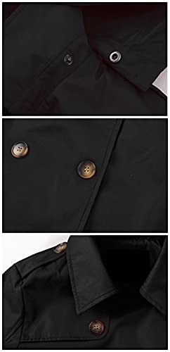 Women's Double Breasted Trench Coats Mid-Length Belted Overcoat Long Dress Jacket with Detachable Hood