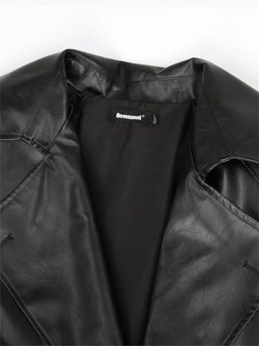 Women's Spring Belted Double-Breasted Loose Korean-Style Long Leather Trench Coat