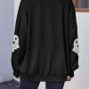 Halloween Sweatshirts for Women Sequin Ghost Long Sleeve Shirt Oversized Spooky Season Pullover Tops