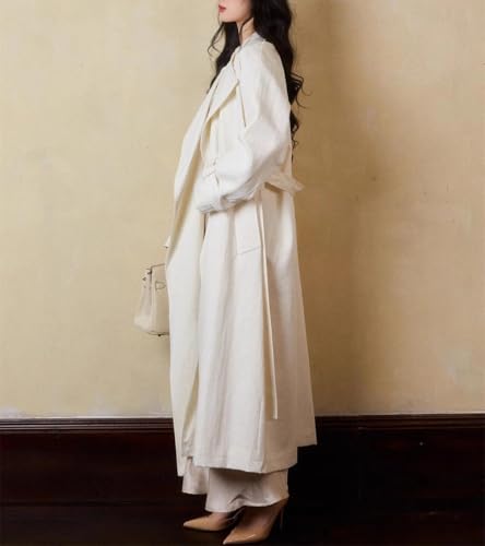 Women's Solid Color Tie-Down Loose Korean-Style Spring Plus-Size Long Linen Trench Coat