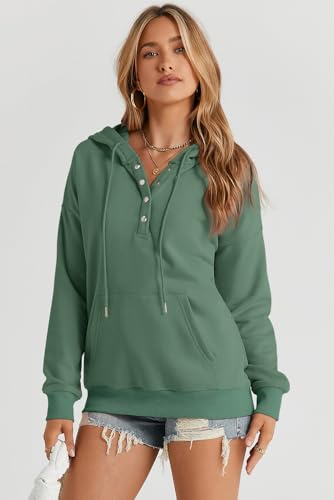 Womens 2025 Hoodies Button Collar Drawstring Hooded Pullover Sweatshirt Casual Long Sleeve Tops Shirts