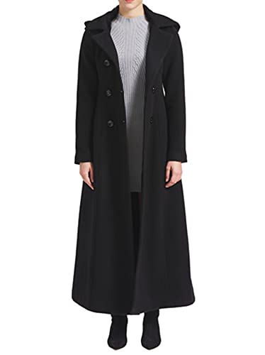 Women's Double Breasted Maxi Long Winter Wool Trench Coat Hooded Thick Warm Overcoats