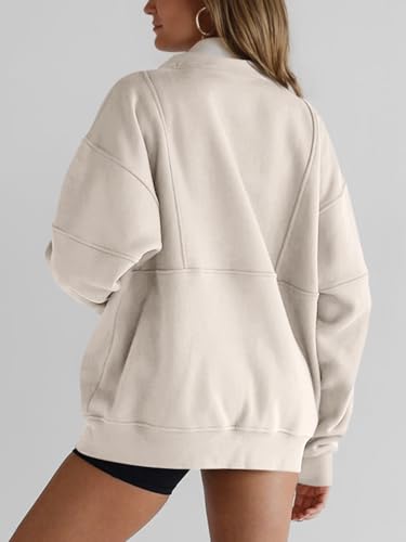 Women's Half Zip Sweatshirts Fleece Stand Collar Long Sleeve Thumb Hole Oversized Pullovers with Pockets