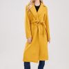 Womens Long Wool Pea Coats Notched Collar Open Front Woolen Blend Trench Coat with Belt