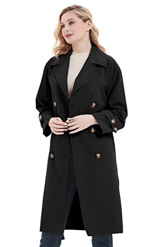 Women Trench Coats Loose Fit, Double Breasted Spring Fall Water Resistant Thin Long Jacket Belted Overcoat