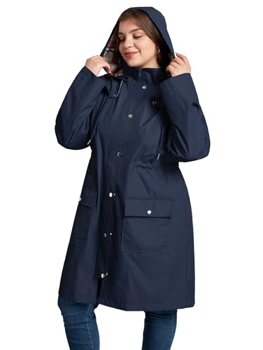 Plus Size Rain Jackets for Women Raincoats Waterproof Windbreaker Jacket Hooded Outdoors Trench Coat with Pockets