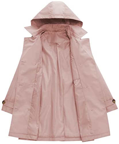 Women's Double Breasted Trench Coats Mid-Length Belted Overcoat Long Dress Jacket with Detachable Hood