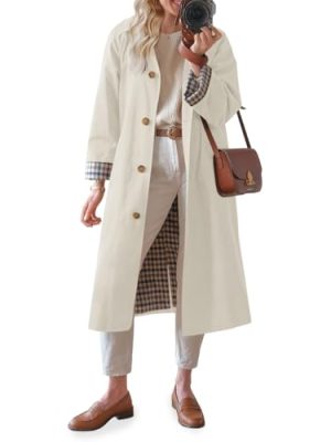 Womens Long Trench Coat Single Breasted Oversized Windproof Overcoat Fashion Outerwear