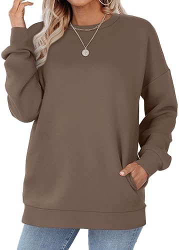 Crewneck Sweatshirts Women Long Sleeve Tops 2025 Fall Fashion Clothes Winter Pullover with Pockets S-2XL
