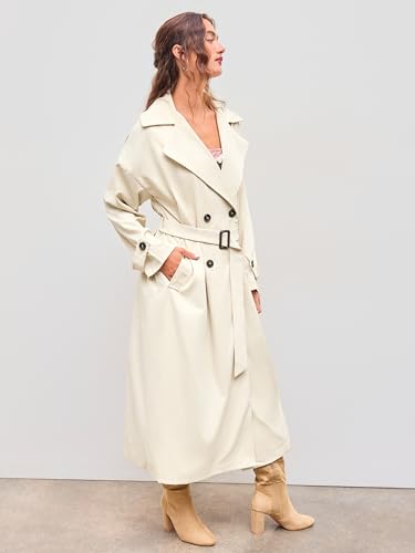 Oversized Solid Collar Long Trench Coat With Belt