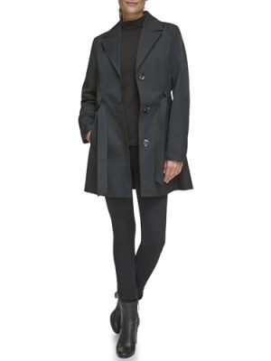 womens Belted Trench Coat With Waist Tie Belt and Notch Collar