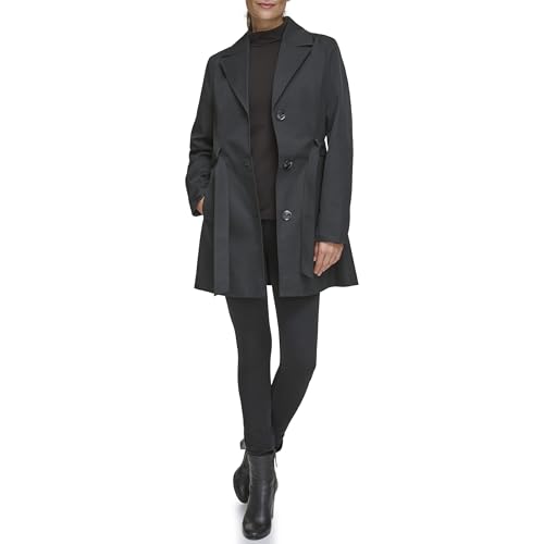 womens Belted Trench Coat With Waist Tie Belt and Notch Collar