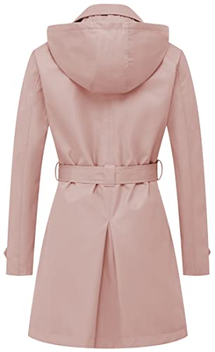 Women's Double Breasted Trench Coats Mid-Length Belted Overcoat Long Dress Jacket with Detachable Hood