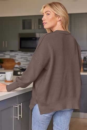 Women's Oversized Batwing Sweaters 2025 Fall Outfits Trendy Crewneck Knit Side Slit Fashion Pullover Tops