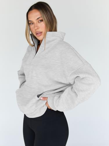 Womens Oversized Sweatshirts Half Zip Pullover Fall Long Sleeve Quarter Zip Hoodies Teen Girls Y2K Clothes