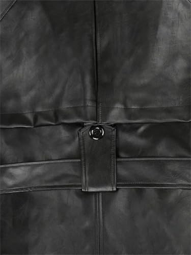Women's Spring Belted Double-Breasted Loose Korean-Style Long Leather Trench Coat