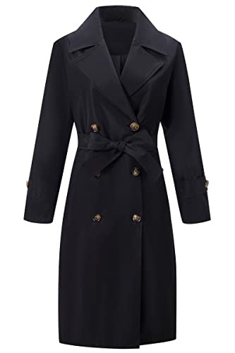 Women Trench Coats Loose Fit, Double Breasted Spring Fall Water Resistant Thin Long Jacket Belted Overcoat