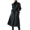 womens trench coat Lapel Neck Belted PU Leather Trench Coat