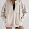 Women's Half Zip Sweatshirts Fleece Stand Collar Long Sleeve Thumb Hole Oversized Pullovers with Pockets