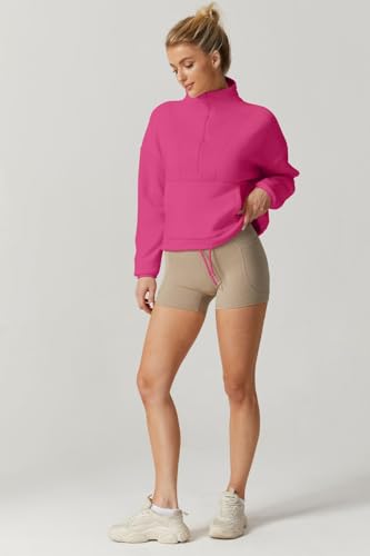 Women Half Zip Fleece Sweatshirt Mock Neck Long Sleeve Winter Cozy Sherpa Pullover Sweater Tops