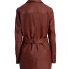 Double Breasted Leather Coat For Women Genuine Leather Trench Coat Long Waist Belt Black and Brown