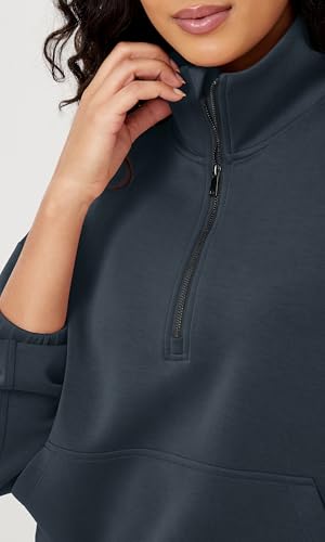Women's Modal Soft Cinchable Sweatshirts Half Zipper Funnel Neck Oversize Pullover with Pockets