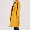 Womens Long Wool Pea Coats Notched Collar Open Front Woolen Blend Trench Coat with Belt