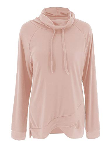 Womens Cowl Neck Tunic Tops Long Sleeve Pullovers Casual Drawstring Sweatshirts