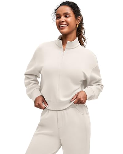 Smoofit Modal Soft Women's Half-Zip Pullover Mock Neck Long Sleeve Sweatshirts with Side Slits