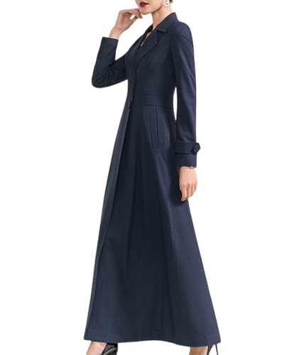 Womens Woolen Blend Ankle Length Lapel Long Maxi Trench Coat Jacket Parka Outwear Overcoat