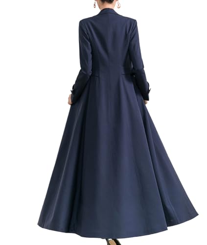 Womens Woolen Blend Ankle Length Lapel Long Maxi Trench Coat Jacket Parka Outwear Overcoat