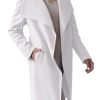 Women's Pea Trench Coat Lapel Collar Long Jacket Open Front Belted Overcoat with Pockets