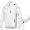 Men's Packable Waterproof Running Rain Coats Reflective Cycling Jacket Windbreaker With Removable Hood