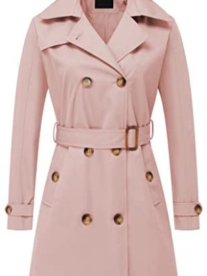 Women's Double Breasted Trench Coats Mid-Length Belted Overcoat Long Dress Jacket with Detachable Hood