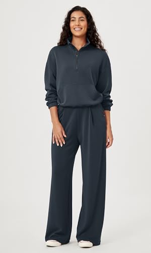 Women's Modal Soft Cinchable Sweatshirts Half Zipper Funnel Neck Oversize Pullover with Pockets