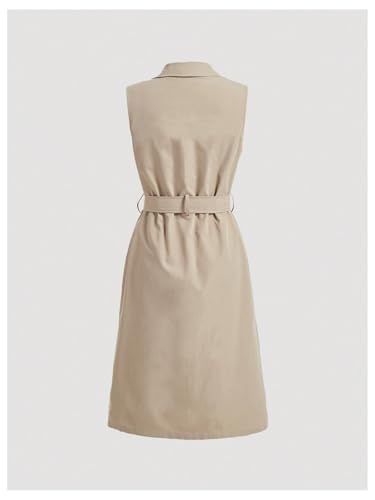Women's Double Breasted Trench Coats Lapel Collar Sleeveless Belted Vest Jacket